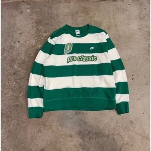 Nike Men’s Green & White Striped Crewneck - Pre Classic